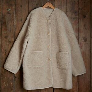 Wool teddy fleece coat oatmeal color size XL